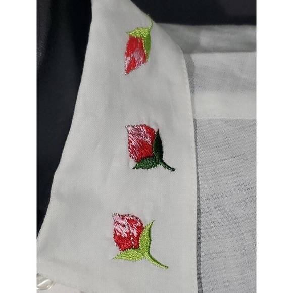 Yue Hwa Champsely Couture 38/8/Med Linen Red Roses Appliques Short Sleeve Blouse - Picture 8 of 12